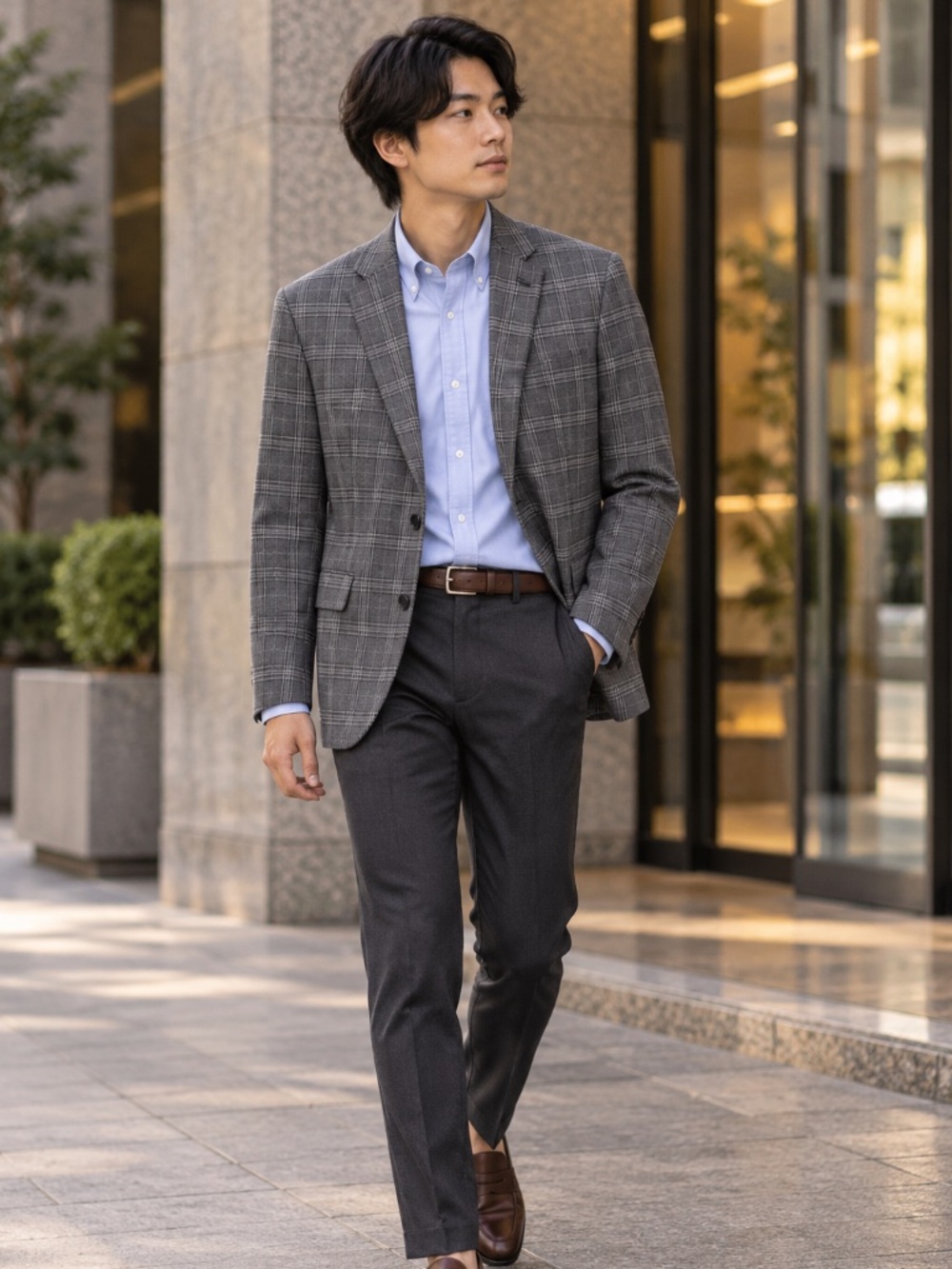 Apt. 9 Men's 44R Slim Fit Gray Plaid Blazer